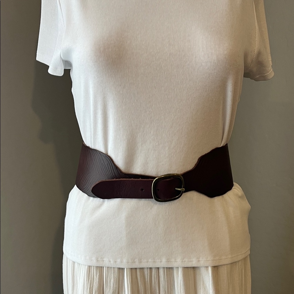 Brown Leather Belt with Bronze Buckle